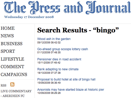 Press & Journal search engine results