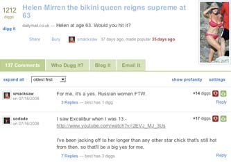 Helen Mirren bikini question on Digg