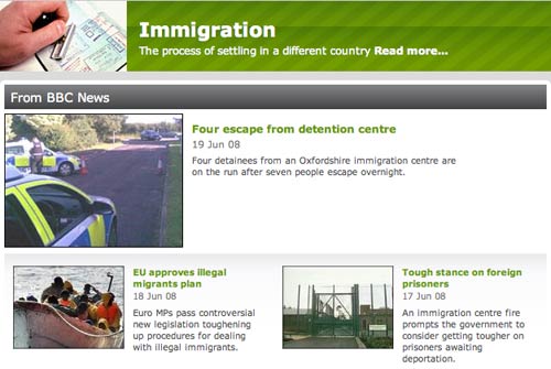 BBC 'immigration' topic page