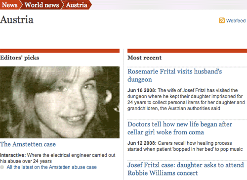Guardian Austria index page with 'webfeed' link and icon