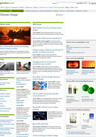 Guardian Climate Change keyword index page