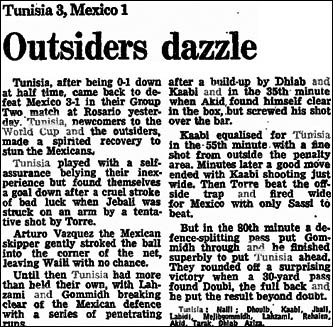 The Guardian report of Tunisia vs Mexico in the 1978 World Cup