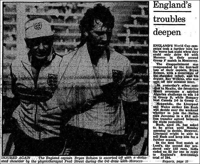 1986 match report of England versus Morocco at the World Cup