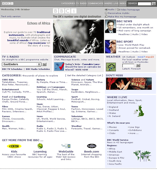 2001 BBCi Homepage