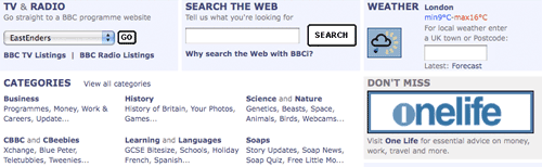 Websearch in the centre of the homepage