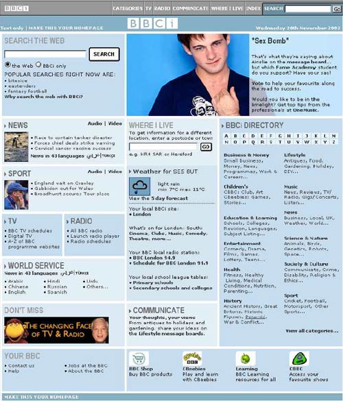 2002 BBCi launch homepage