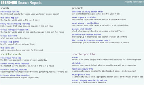 BBCi Search Reports homepage