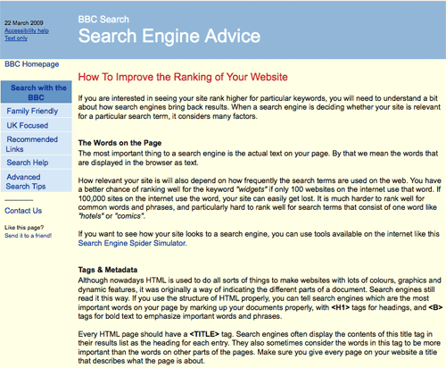 BBC search engine advice