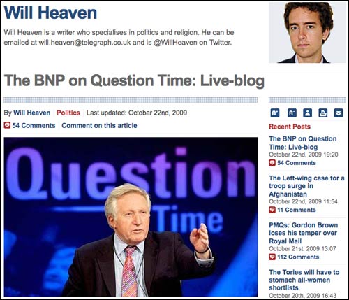 Telegraph's Question Time live blog