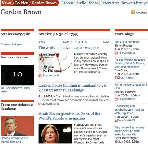 Gordon Brown keyword page in The Guardian