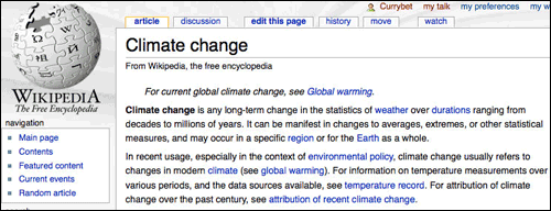 Wikipedia Climate Change page