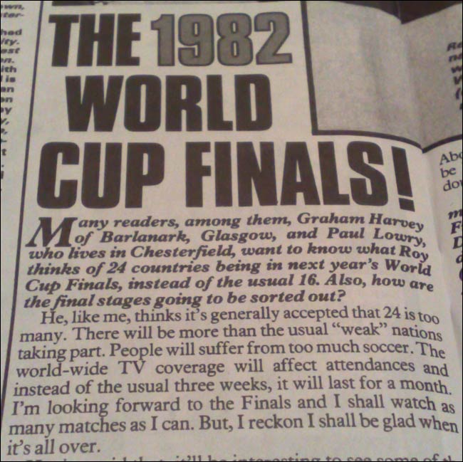 Roy of the Rovers debates the 1982 World Cup Finals