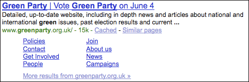 Green Party Google search results