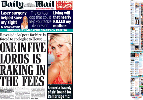 Daily Mail homepage and front page comparison