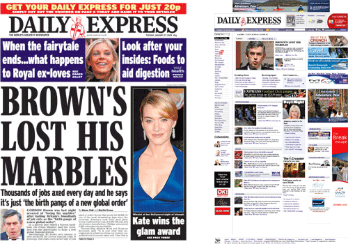 Daily Express homepage and front page comparison