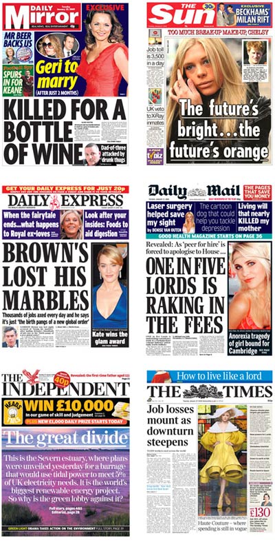 UK newspaper front pages