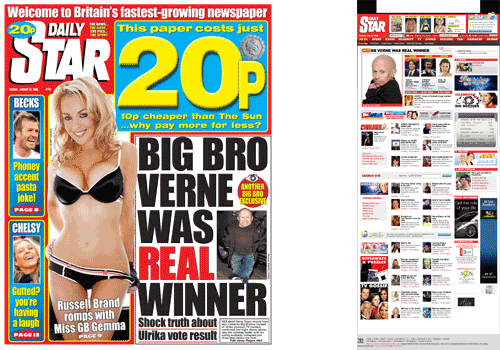 Daily Star homepage and front page comparison