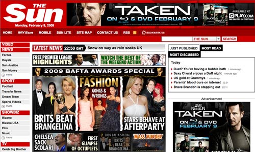 The Sun with 'Taken' advert