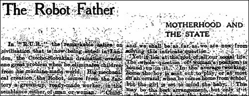 1923 article 'The robot father' in The Guardian