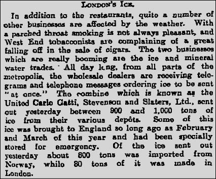 Excerpt from The Guardian's digital archive concerning the London ice trade