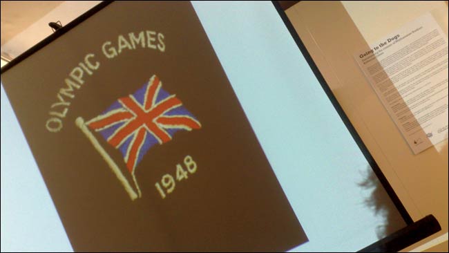 1948 Olympic badge seen on Katherine's slides
