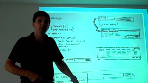 James Box presenting a wireframe sketch