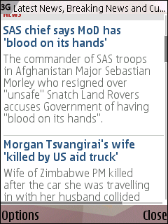 The Telegraph's mobile homepage with content summaries