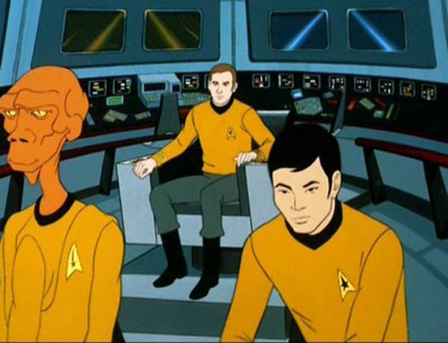 Lieutenant Arex on the animated USS Enterprise bridge