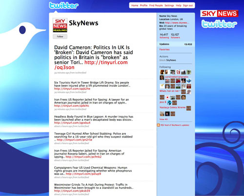 Sky News Twitter feed