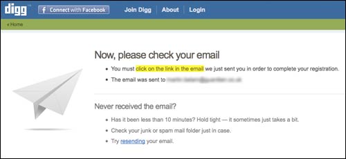 Digg email verification notice