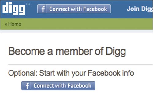 Register for Digg using details from Facebook