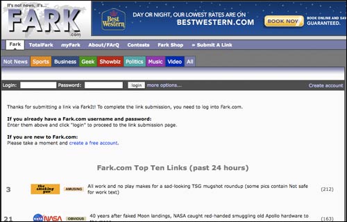 Fark sign in or log in plus top Fark links