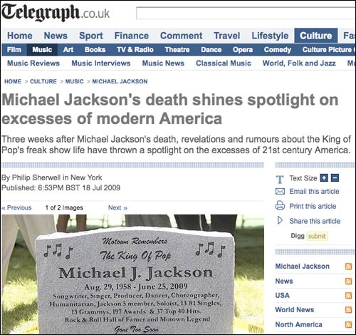 Telegraph article about Michael Jackson