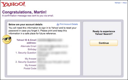 Yahoo! registration congratulations