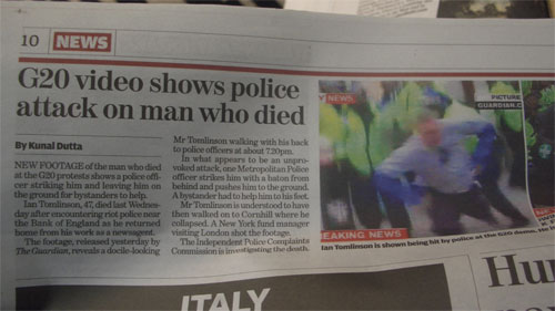 The Independent coverage of Ian Tomlinson's death in print