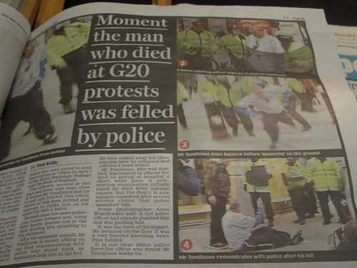 Daily Mail coverage of Ian Tomlinson's death in print