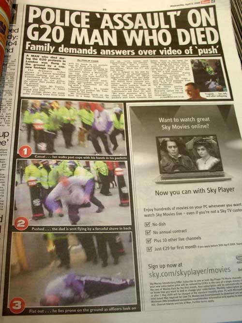 The Sun coverage of Ian Tomlinson's death in print