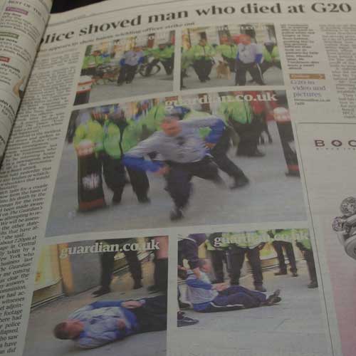 Times coverage of Ian Tomlinson's death in print