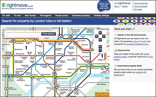 Rightmove search for property via the Tube map