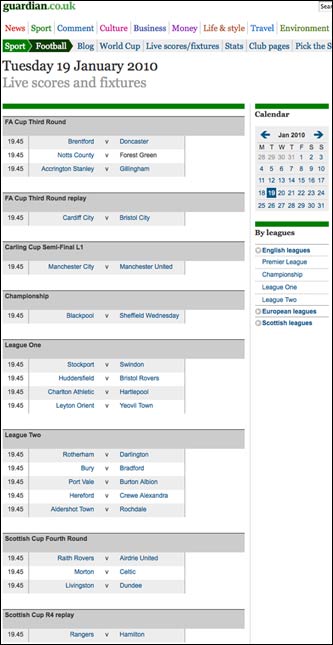 Football fixtures on guardian.co.uk