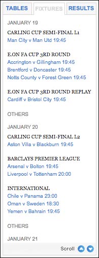 Football fixtures on Times Online