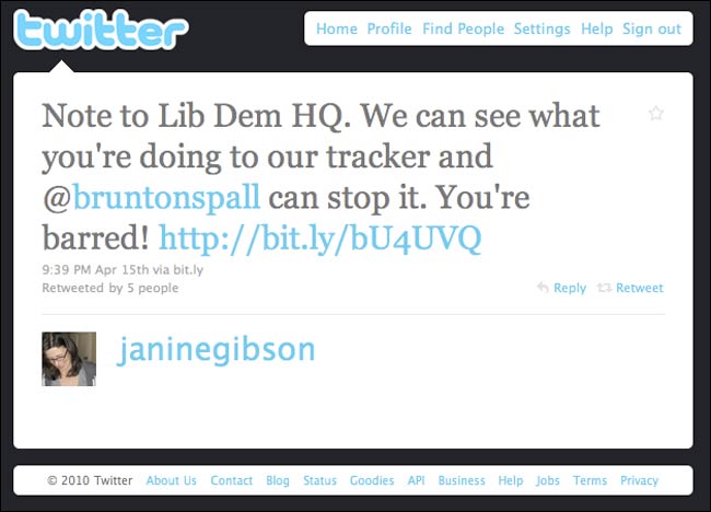 Janine Gibson tweets about Lib Dem bulk votes