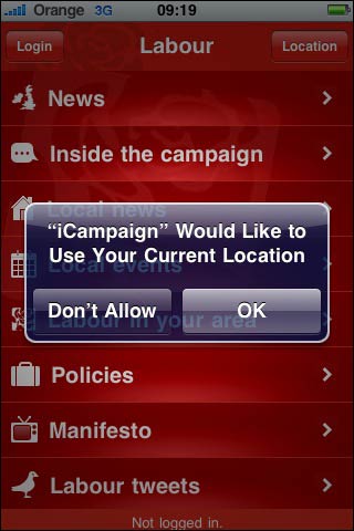 Labour app asking for location data