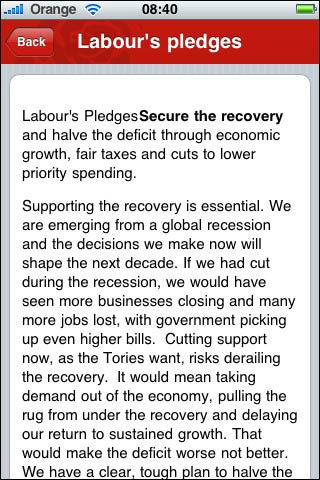 Labour iPhone app with fixed font size