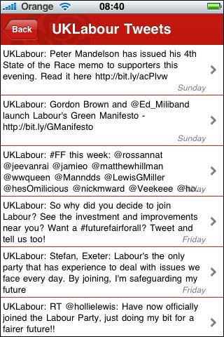 Labour's integrated Twitter feed in their iPhone app