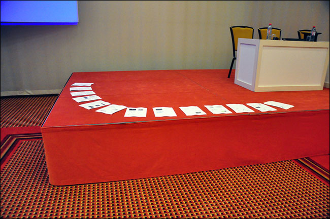 My presentation 'setlist' spread out on the stage