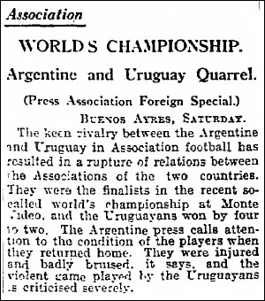 1930 Manchester Guardian story about Uruguay and Argentina in 1930