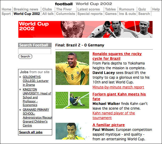 2002 World Cup coverage on The Guardian