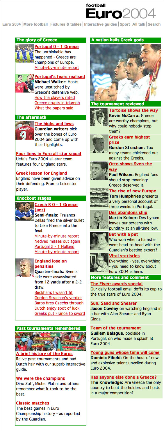 Euro2004 coverage on The Guardian site