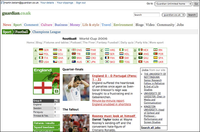 The Guardian's 2006 World Cup England page